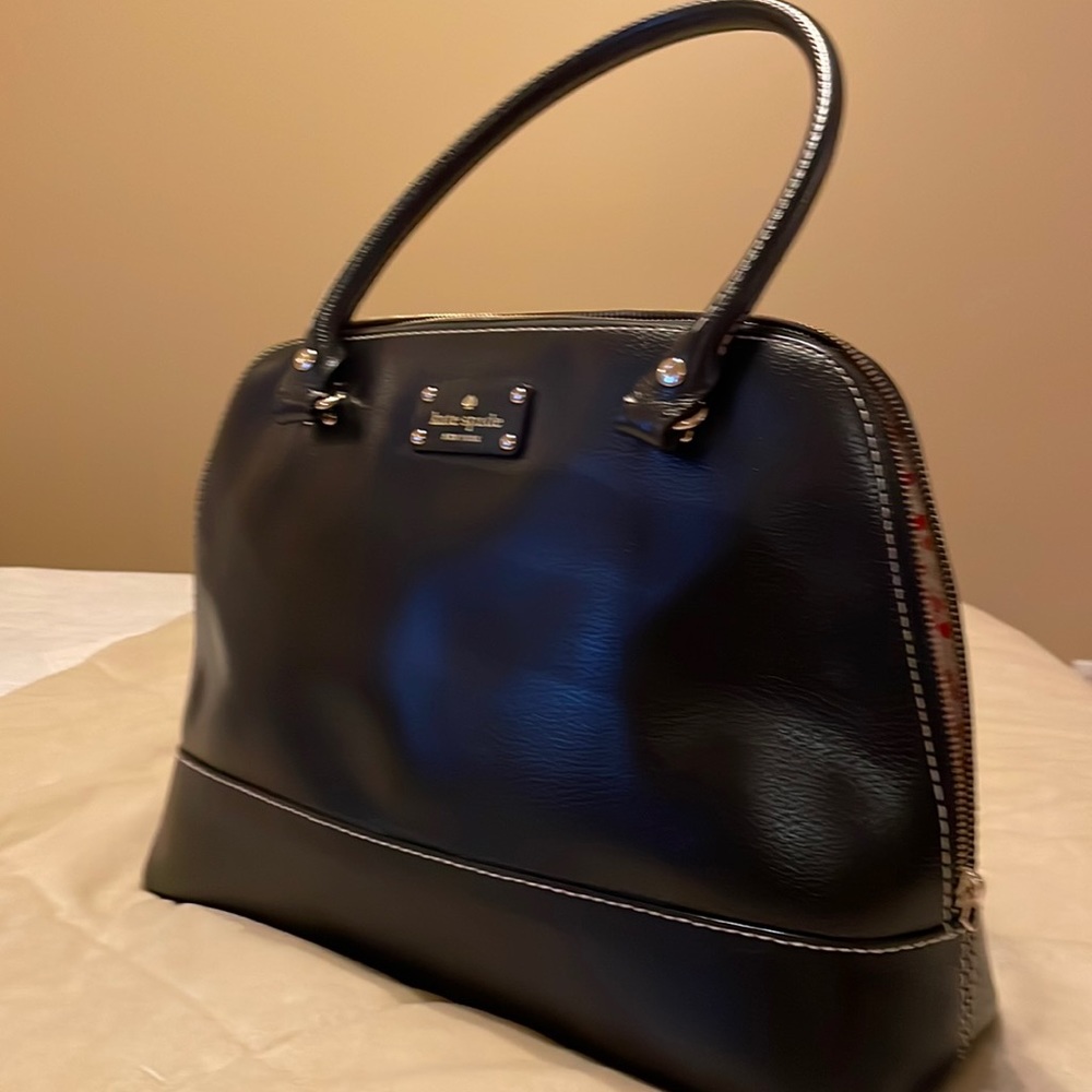 Kate Spade Black Leather Dome Satchel 16”x11”